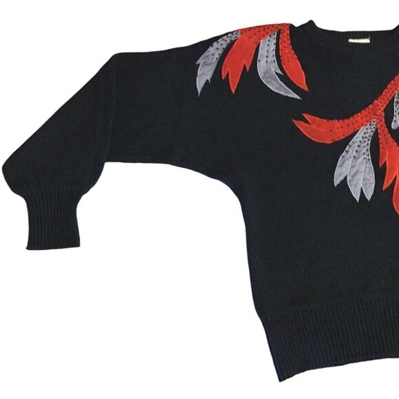 VTG 80s Black Red Beaded Silk Rabbit Hair Lambswool Blend Sweater Medium - Picture 8 of 13